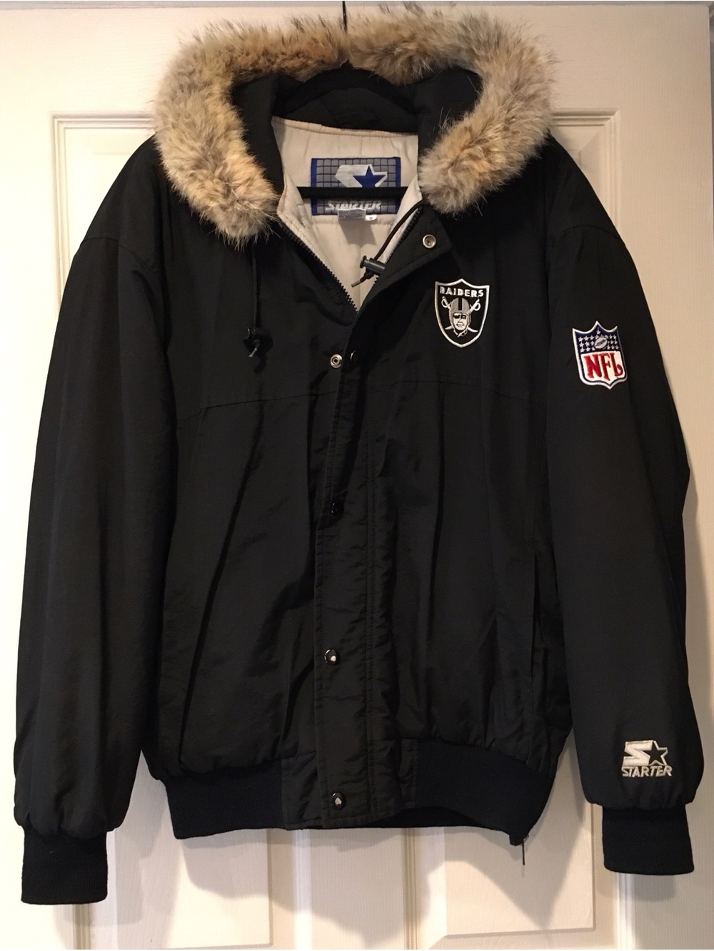 STARTER Black Hooded Puffer Jacket with Faux Fur Trim